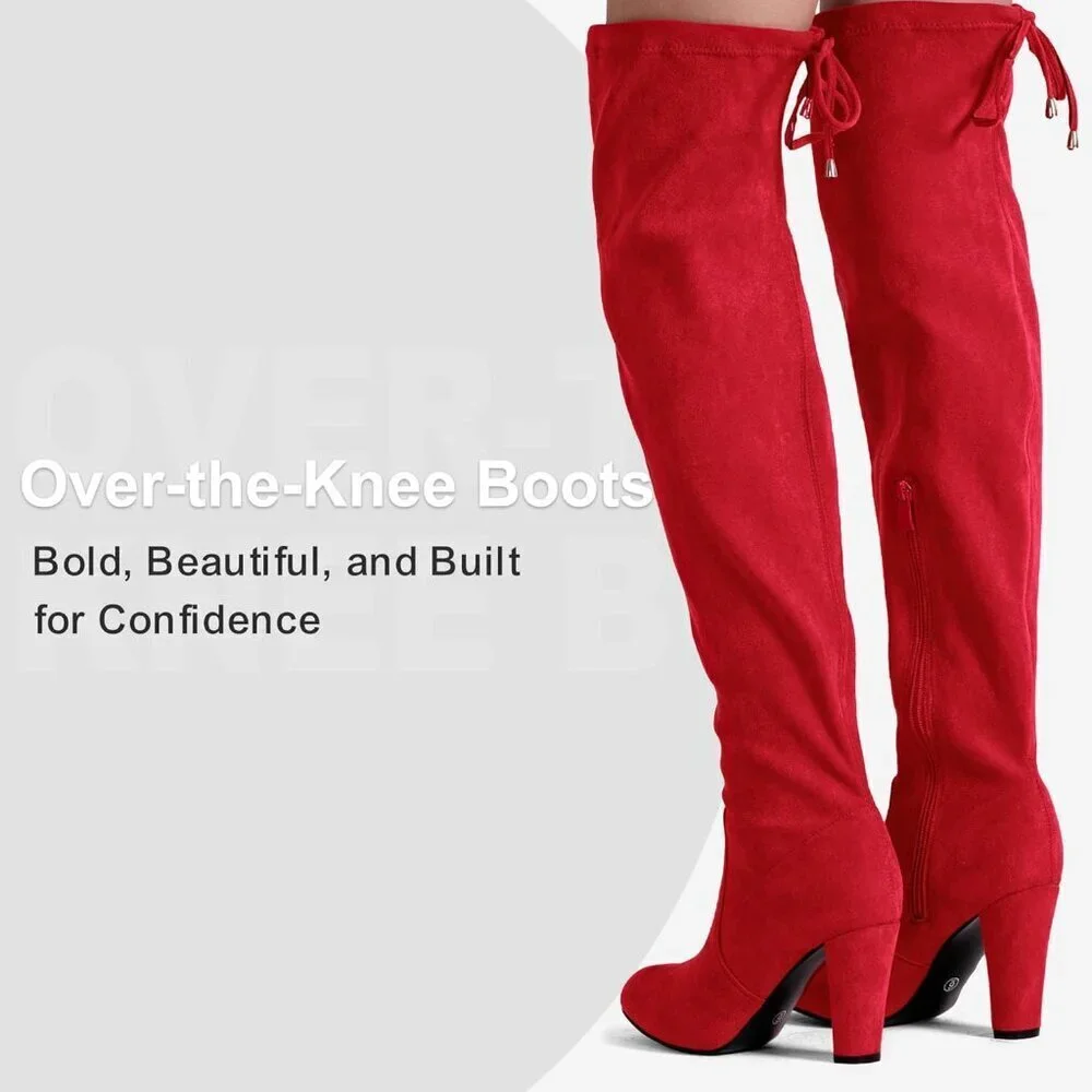 Women’s Red-knee High Suede Fashion Pointed Toe Thigh High Over The Knee Boots